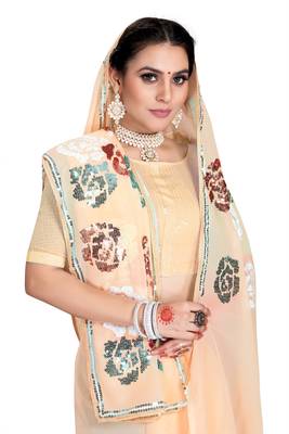 Beige embroidered georgette saree with blouse 2
