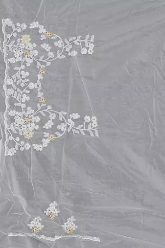 Grey embroidered net saree with blouse