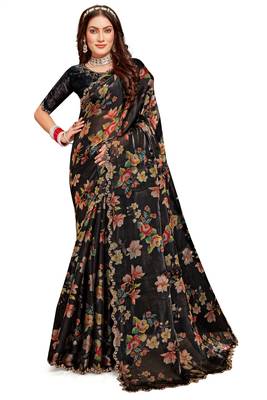 Black embroidered organza saree with blouse 1
