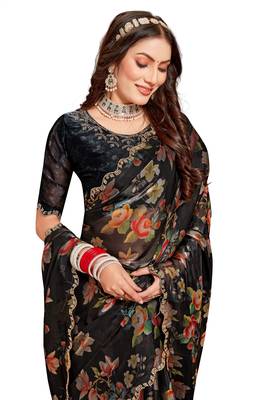 Black embroidered organza saree with blouse 2