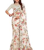 Beige embroidered organza saree with blouse