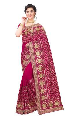 Pink embroidered art silk saree with blouse 1