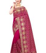 Pink embroidered art silk saree with blouse