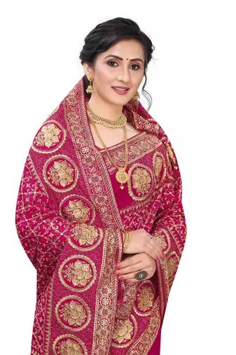 Pink embroidered art silk saree with blouse