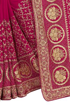 Pink embroidered art silk saree with blouse 3