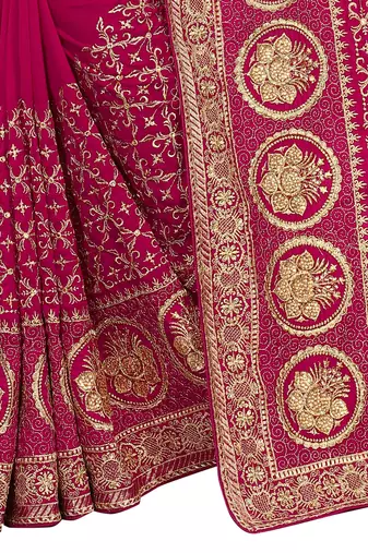 Pink embroidered art silk saree with blouse
