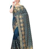 Turquoise embroidered art silk saree with blouse