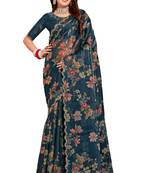 Turquoise embroidered organza saree with blouse