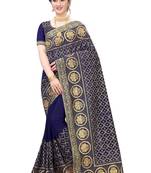 Navy blue embroidered art silk saree with blouse