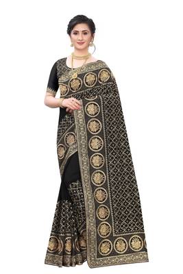 Black embroidered art silk saree with blouse 1