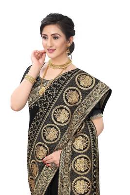 Black embroidered art silk saree with blouse 2