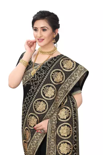 Black embroidered art silk saree with blouse