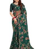 Green embroidered organza saree with blouse
