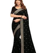 Black embroidered art silk saree with blouse