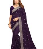 Purple embroidered art silk saree with blouse