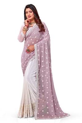 Lavender embroidered georgette saree with blouse 1