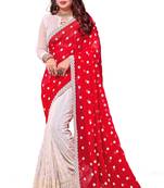 Red embroidered georgette saree with blouse