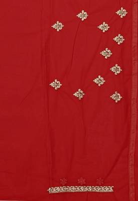 Red embroidered net saree with blouse 4