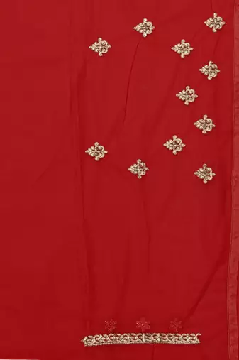 Red embroidered net saree with blouse