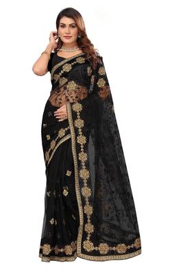 Black embroidered net saree with blouse 1
