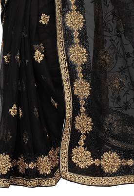 Black embroidered net saree with blouse 3