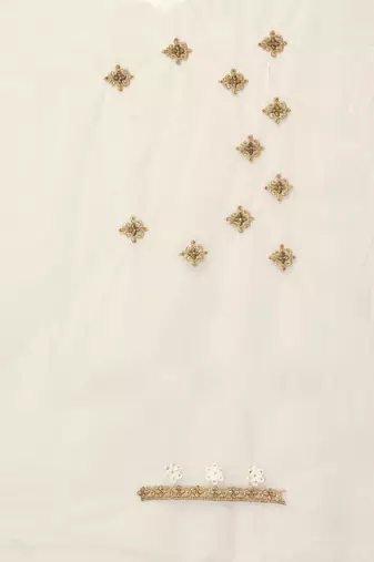 Off white embroidered net saree with blouse