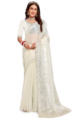 Beige embroidered art silk saree with blouse 1