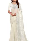Beige embroidered art silk saree with blouse