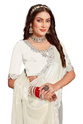 Beige embroidered art silk saree with blouse 2