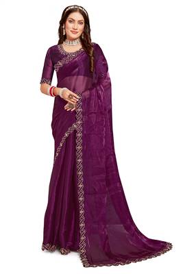 Wine embroidered art silk saree with blouse 1