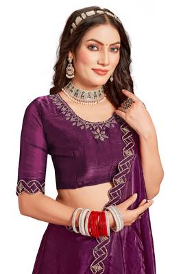 Wine embroidered art silk saree with blouse 2