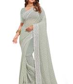 Green embroidered georgette saree with blouse
