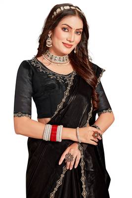 Black embroidered art silk saree with blouse 2