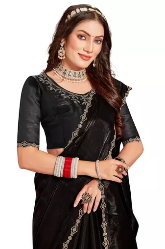 Black embroidered art silk saree with blouse