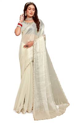 Beige embroidered art silk saree with blouse 1