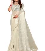 Beige embroidered art silk saree with blouse