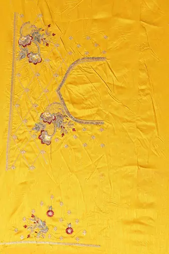 Turquoise embroidered satin saree with blouse