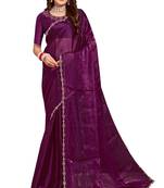 Wine embroidered art silk saree with blouse