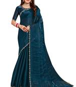 Turquoise embroidered art silk saree with blouse