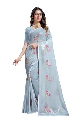 Grey embroidered georgette saree with blouse 1