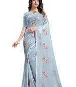 Grey embroidered georgette saree with blouse