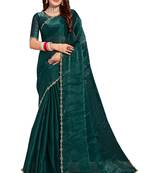 Teal embroidered art silk saree with blouse