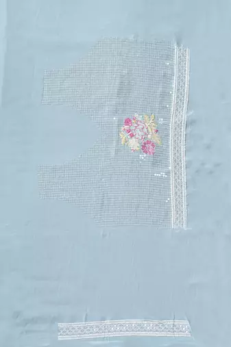 Grey embroidered georgette saree with blouse