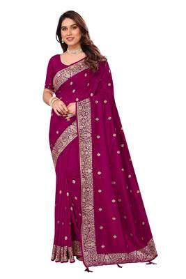 Pink embroidered art silk saree with blouse 1