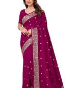 Pink embroidered art silk saree with blouse