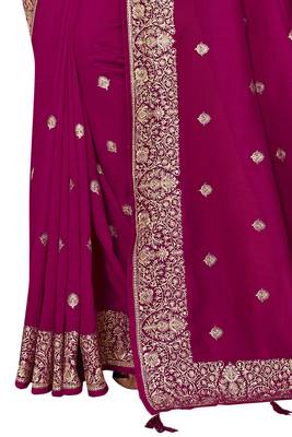 Pink embroidered art silk saree with blouse 3