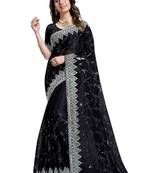Black embroidered art silk saree with blouse