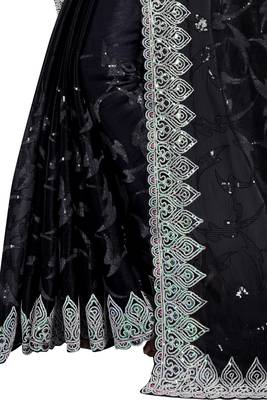 Black embroidered art silk saree with blouse 2