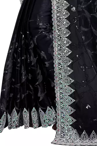 Black embroidered art silk saree with blouse