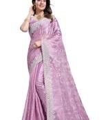 Lavender embroidered art silk saree with blouse